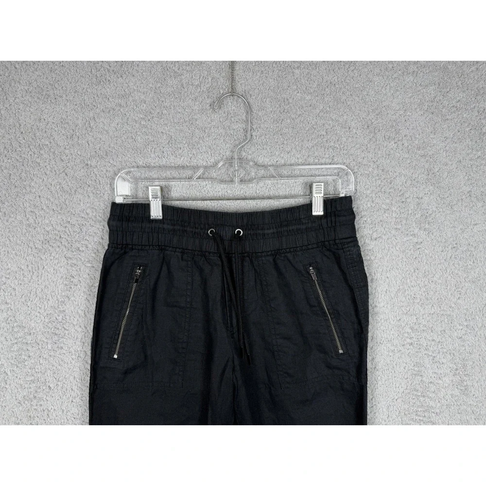 ATHLETA Linen Cabo Tapered Leg Pull On Pants in Black‎ Zip Pockets Size 4/P